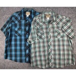 Wrangler Western Shirt Plaid Pearl Snap Short Sleeve Cowboy Size 3XL Lot Of 2